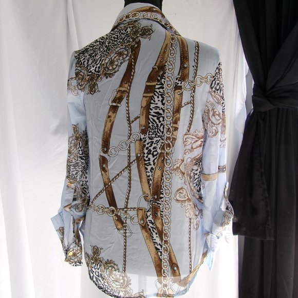 Fashion nova Blue button up blouse size small - Picture 1 of 3